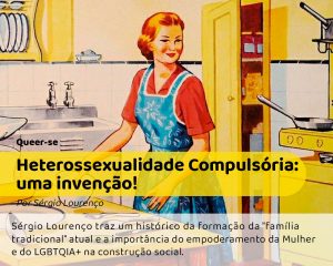 Ilustração: Um retrato da heterossexualidade compulsória: uma dona de casa preparando a mesa de jantar em uma ilustração vintage dos anos 1960 #pracegover