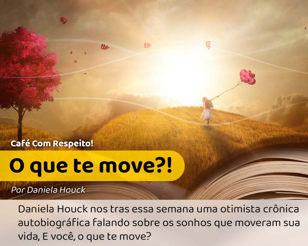 Ilustração onde uma garota corre em um campo verde como se fosse páginas de um livro. O que te move?