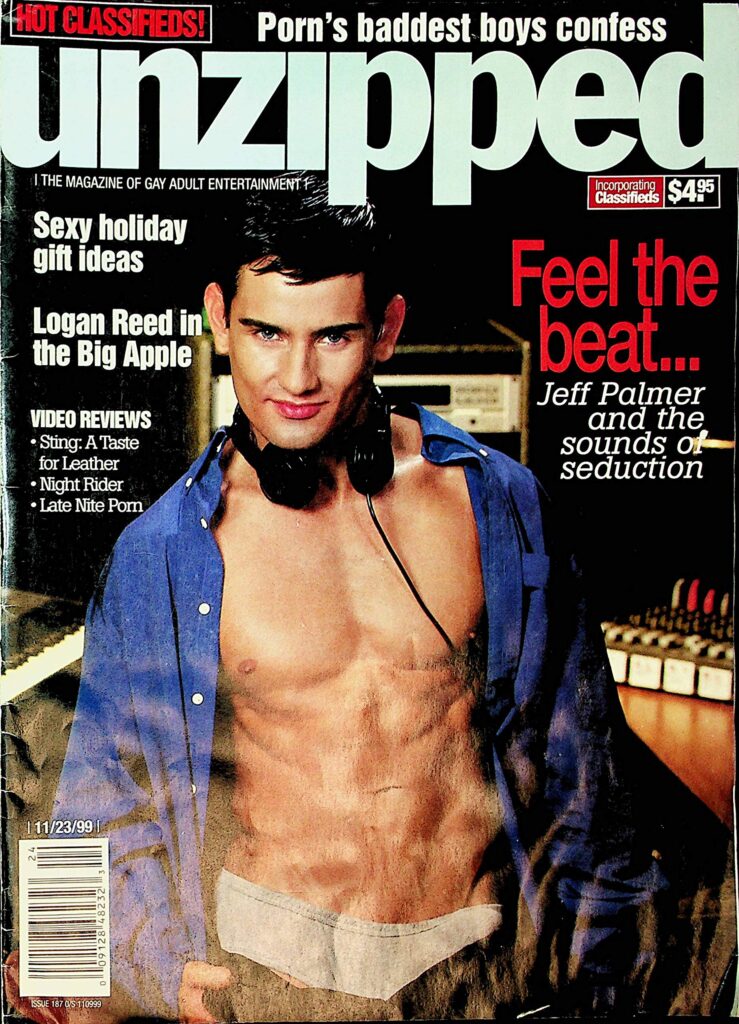 Capa da revista Unzipped Magazine de novembro de 1999, mostrando o ator pornográfico Jeff Palmer